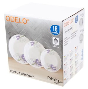 Komplet obiadowy 18-elementowy Esmene Lavender w opakowaniu.