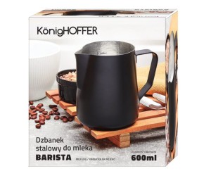 Dzbanek stalowy spieniacz do mleka czarny Barista Konighoffer 600 ml opakowanie.
