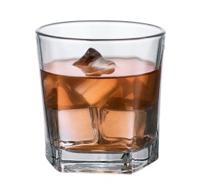 Szklanka do whisky napojów Rossini Florina 280 ml napełniona lodem i napojem