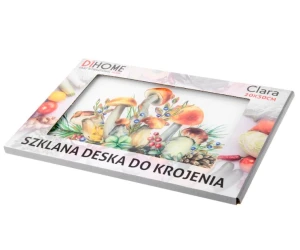 Deska do krojenia szklana Clara 20x30 cm Grzyby w opakowaniu.