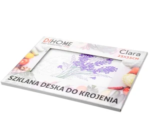 Deska do krojenia szklana Clara 25x35 cm LAVENDER HEART w opakowaniu.