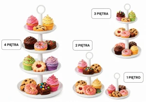 Patera 4-poziomowa na ciasto owoce przekąski biała. Możliwość rozłożenia na niższe wysokości.