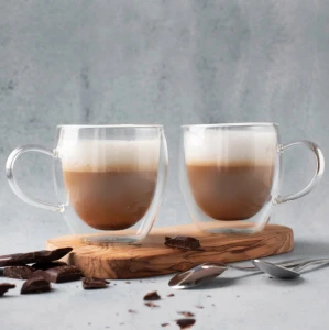 Szklanki termiczne MIA 2szt z podwójną ścianką DUO 250ml  wewnątrz cappuccino.