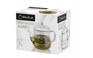 Dzbanek żaroodporny z szklanym zaparzaczem Galicja Alvaro 1000 ml kolorowe opakowanie.