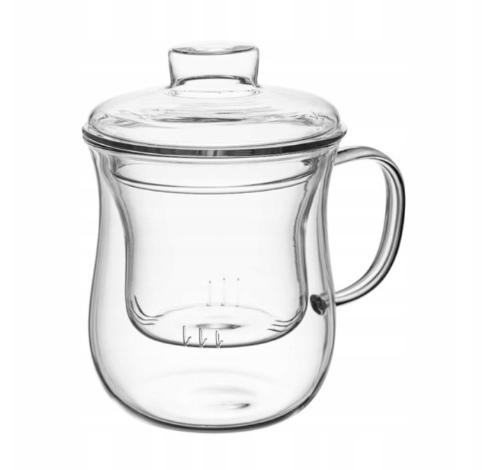 szklany przezroczysty Kubek ze szklanym zaparzaczem i pokrywką  Felix 400 ml