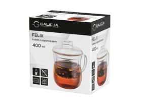 Kubek ze szklanym zaparzaczem Felix 400 ml w kolorowym opakowaniu.
