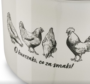 Zbliżenie na grafikę kurczaczków z napisem O kurczaki co za smaki!