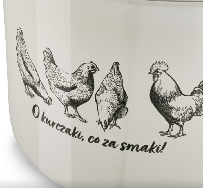 Zbliżenie na grafikę kurczaczków z napisem O kurczaki co za smaki!