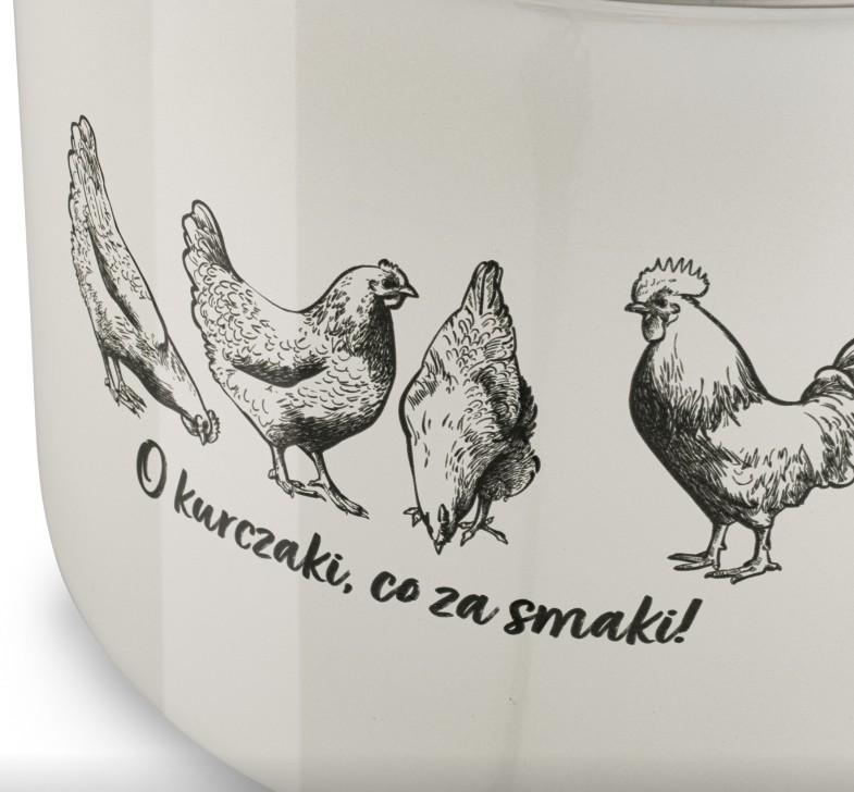 Zbliżenie na grafikę kurczaczków z napisem O kurczaki co za smaki!