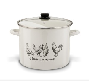 Garnek emaliowany na rosół ze szklaną  pokrywką Kurczaki Tadar 10L 28cm