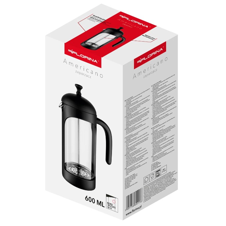 Zaparzacz tłokowy dzbanek do kawy herbaty szklany Americano 600 ml w opakowaiu